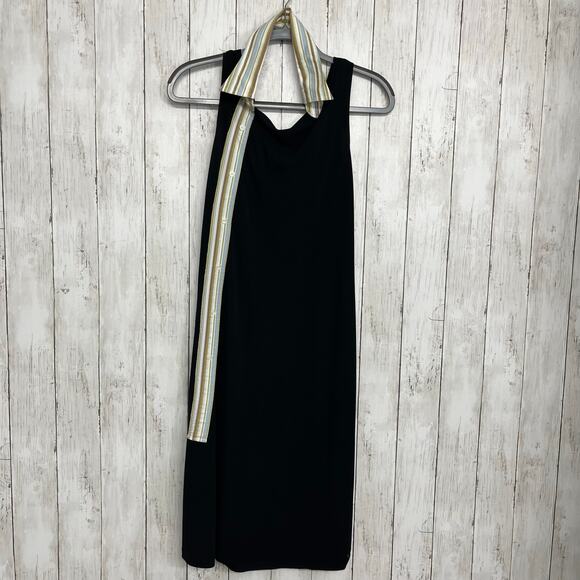 Lauren Ralph Lauren Black Sleeveless Halter Striped Star Artsy Long Flowy Dress - Picture 1 of 9